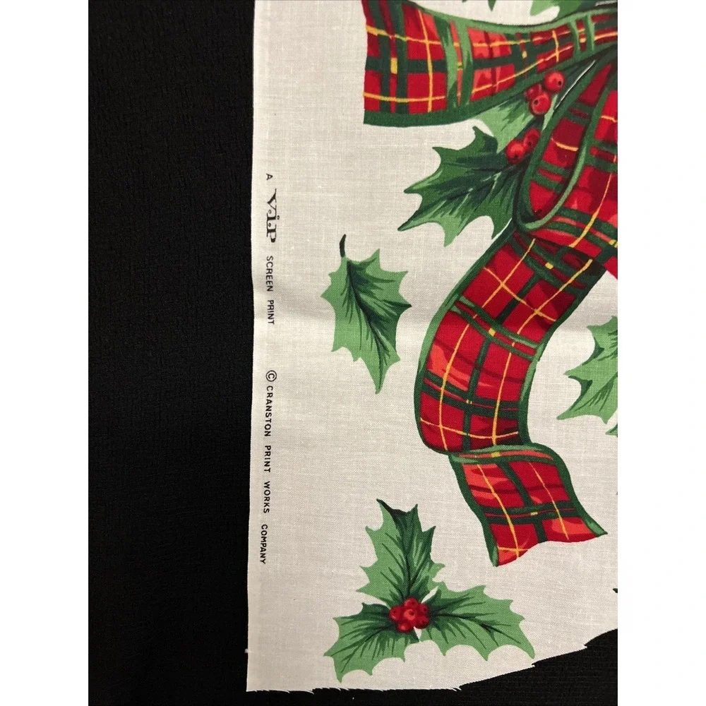 Vintage Christmas Red Plaid Teddy Bear Bows Applique Fabric Panel Cranston